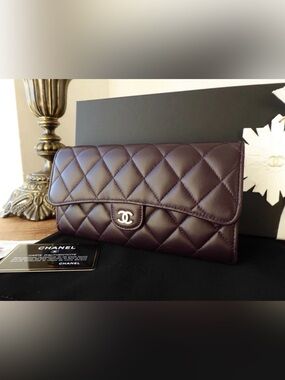 CHANEL Plum Purple Diamond Stitch Burgundy Flap Wallet - Vintage FULL INCLUSION